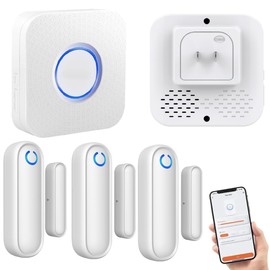 Door Chime with Phone App,WiFi Door Open Contact Sensor Alarm Chime with 600 FT Range,WiFi Door Ringer Alert for Business/Store/Home/Office When Enter (Three Sensor One Gateway)