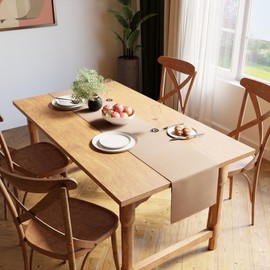 Encasa Table Runner for 4 Seat Dining Rooms, Solid Beige, Fine Ribbed Cotton, Size 32 x 150 cm, Over 20 Modern Colours and Woven Designs, Machine Washable