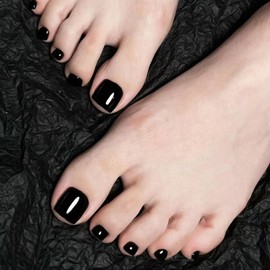 Pack of 24 Artificial Toenails for Sticking, Short Square, Plain False Toenails, Black Acrylic, Full Cover Toe Nails, Natural Toenails for Sticking on for Women and Girls, Nail Art