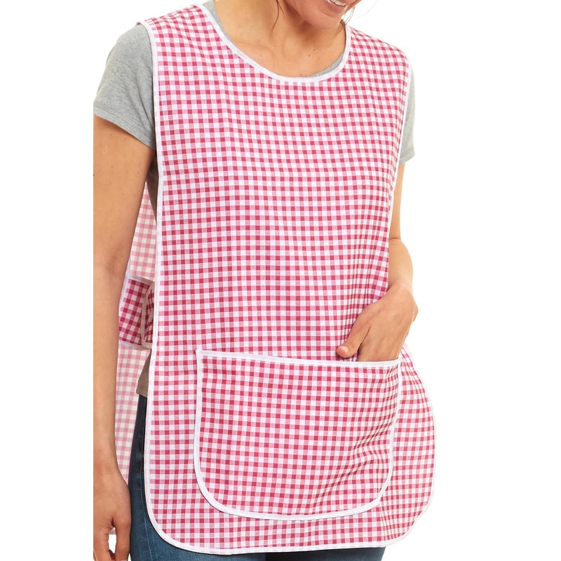 Ladies Gingham Design With Piping Tabard Apron Overalls Front Pocket