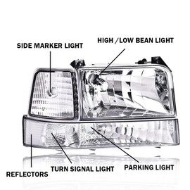 G-PLUS Headlights, Compatible with 1992-1996 Bronco/1992-1996 Ford F150 F250 F350 Super Duty Headlamps w/Corner Signal, Driver Side & Passenger Side, Clear lens Chrome Housing Clear Reflector