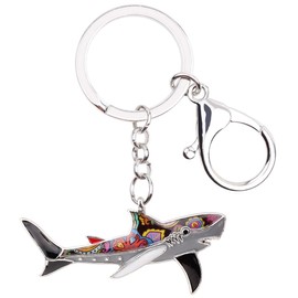 DOWAY Enamel Alloy Ocean Shark Keychain Keyring, Charm for Women Girls Bag Purse Pendant Gift Jewelry - black - Medium