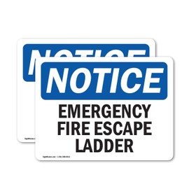 (2 Pack) Emergency Fire Escape Ladder OSHA Notice Sign 18 Inch X 12 Inch Vinyl Label Decal Sticker Weather Resistant, UV Protected for Workplace, Business, and Construction Site, Made in the USA