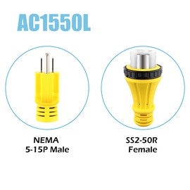 Rvhouse Power Adapter Cord NEMA 5-15P Male to SS2-50R Female Plug Power Dogbone with Grip Handle Heavy Duty Electrical Adapter for RV Trailer Camper 50 Amp to 15 Amp 110V Rated to 1650W