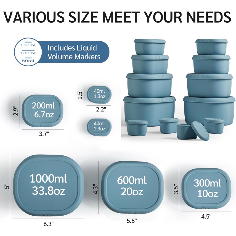 ISSEVE 12Pcs/Set Nesting Silicone Food Storage Containers with Lids, BPA