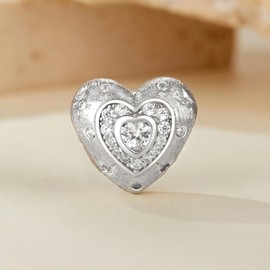 NINGAN I Love You Heart Charm 925 Sterling Silver Charm Bead for European Bracelets and Necklaces, Silver, Cubic Zirconia