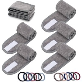 Spa Headband, Non-slip Make-up Headwraps Adjustable Face Wash Headband with Magic Tape, Headband for Washing Face, Yoga,Shower, Makeup and Sport (Grey, 6)