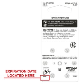Rayovac® Extra hearing aid batteries size 675. Long-lasting mercury-free zinc-air hearing aid batteries - 1.45v. (60 batteries)