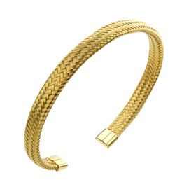 555Jewelry Stainless Steel Braided Interwoven Style Cable Bangle Bracelets for Women Minimalist Mesh Open Cuff Bangle Bracelet for Men Hypoallergenic Unisex Friendship Bracelets, Gold