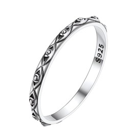 Bestyle 925 Sterling Silver Rings for Women Girls Thin Evil Eye Band Rings Lucky Ring Evil Eye Jewelry Stacking Ring Size 9