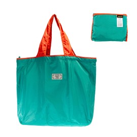 DALO Pocketable Tote Bag, Large Capacity, Eco Bag, Drawstring Type, Shopping Bag, Foldable, Multi-Purpose, Bicolor, emerald