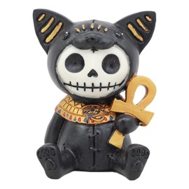 Ebros Egyptian Furrybones Feline Cat Goddess Bastet Holding Ankh Figurine Small 2.75 Inch Tall Furry Bones Skeleton Decor Statue Gods and Goddesses of Egypt