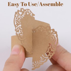 URROMA Napkin Ring, 50Pcs Hollow Heart Napkin Clasps Kraft Paper Napkin Ring Decor for Valentine Day Christmas Thanksgiving Anniversary Dinner