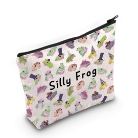 JXGZSO Funny Frog Meme Cosmetic Bag Hilarious Frog Gift Silly Frog With Cap Makeup Bag Frog Lover Gift Quirky Frog Gifts