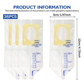 GOEDCH Pack of 36 Baby Urine Bags: 100 ml Urine Collection Bag for Babies, Portable Urine Bag for On the Go Children, Children's Urine Bag Collector, Sterile Ratiomed Urine Bag for Children, Pee Bag Baby