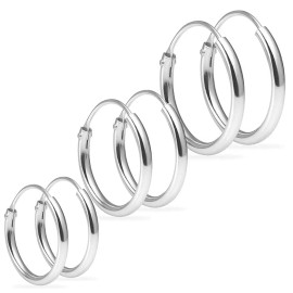 Silver Line Adorable Plain Mini Hoop Earrings 3 Pairs Set 8mm 10mm 12mm Sterling Silver 925
