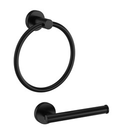 Black Towel Holder Towels Rail - Towel and Toilet Roll Holder Set 2, Matt Black, 090308
