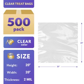 APQ Clear Packing Bags, 20 x 20 Inches. Pack of 500 Clear Poly Mailers. 2 Mil Clear Shipping Bags with Open Top. Waterproof Clear Packaging Bags for Small Items