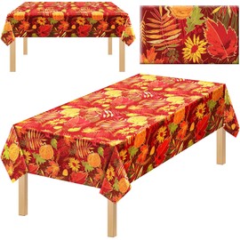 Tegeme 1 Pcs Thanksgiving Tablecloth Disposable Rectangle Plastic Tablecloth Fall Maple Leaves Pumpkin Table Covers for Autumn Harvest Thanksgiving Holiday Party Decor