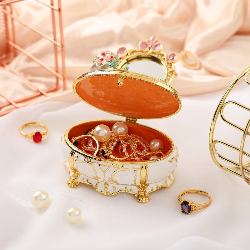 QIFU Furniture Dressing Table Hand Painted Enamel Jeweled Trinket Box