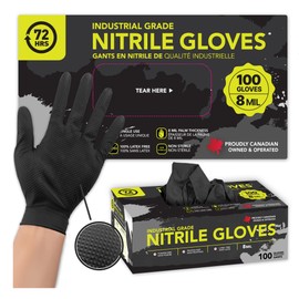 72HRS Industrial Grade 8 Mil Black Nitrile Gloves- Mechanic Gloves, Disposable Rubber Gloves, (Box of 100, Medium)