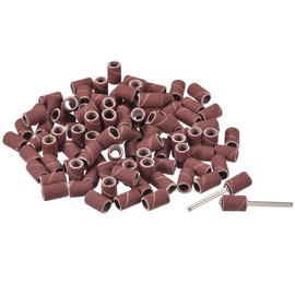 sourcing map 100 Pcs 1/4 Inch Sanding Sleeves Sandpaper Set 180 Grit with 2 Pcs 1/8 Inch Drum Mandrels for Rotary Tools