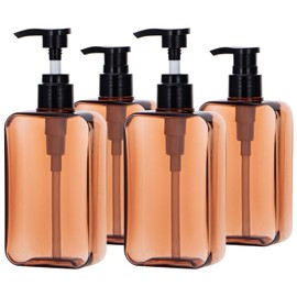 Yebeauty 4 Pack Pump Bottle Dispenser, 6.8oz 200ml Refillable Shampoo and Conditioner Bottles Empty Plastic Shower Hand Soap Dispenser Liquid Lotion Body Wash Container for Bathroom, Clear Amber