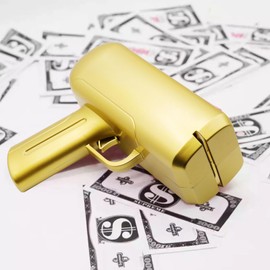 Gold Money Gun Shooter 200PCS Props Toys, Make It Rain Money Thrower Gun, Handheld Spary Paper Money Cash Gun Fake Gun for Game Video Party