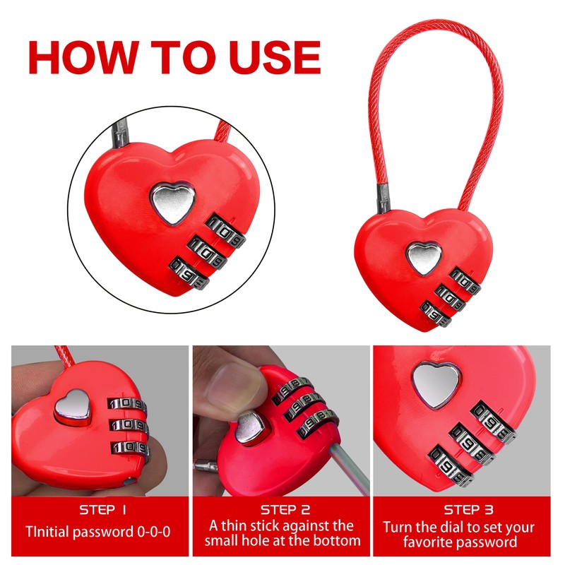 YAODHAOD 2 Pack Combination Lock, 3 Digit Heart Shaped Padlock