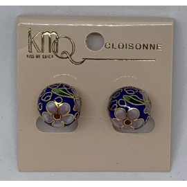 KMQ Vintage Cloisonné Cobalt Flower Ball Earrings Pierced By KMQ Kiss Me Quick NOS