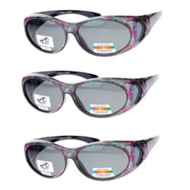 Fit Over Reading Glasses Wear Over Readers Cocoon Cover Lens Sunglasses - 3 pair included (Flower)
