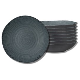 Steelite International 7184TM043 Melamine Shallow Buffet Serving Bowl, Durable Unbreakable, Pompeii Slate 14" Round, 2.6" Deep, 1 Qt., Uneven Rim Crazed Textured, 8 Pc, Blue Black