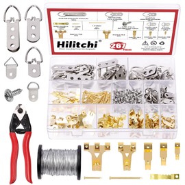 Hilitchi 267Pcs Picture Hanging Kit, including 10lb 20lb 30lb 40lb 75lb Picture Frame Hooks with Nails Screws, Heavy Duty Picture Hangers, Cable Cutter, Picture Hanging Wire