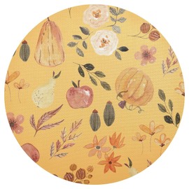 Round Placemats Set of 4 Non Slip Table Mats Washable Heat Resistant Place Mat for Kitchen Table Home Decor 15.4 Inch Pumpkin Apple Fall