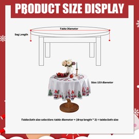 LUVDECO Christmas Tablecloths 60 Inch Christmas Round Tablecloth Christmas Tree Gnomes Santa Decorative Table Cloth Waterproof Christmas Table Cover for Winter Xmas Wedding Party Table Decor (A)