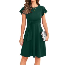 OWIN Women Vintage Cocktail Dresses 2025 Tea Party Dress Modest Wedding Guest Dress Dark Green M