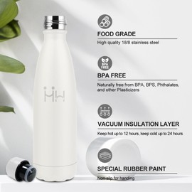 Stainless Steel Drinking Bottle, 500 ml, Insulated BPA-Free, Vacuum Insulated Flask, Thermos Flask, Leak-Proof, Water Bottle for Running, Bike, Adults, Fitness, Cycling, School, Bubble