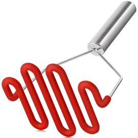 Urbanstrive Non-Scratch Silicone Potato Masher Kitchen Tool, Potatoes Masher Potato Masher Stainless Steel Wrapped In Premium Silicone, Potato Smasher, Red