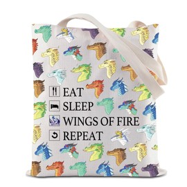 ZJXHPO Dragon Lover Tote Bag Eat Sleep Wings Of Fire Repeat Reusable Grocery Shopping Bag Bookish Bookworm Shoulder Bag (C-Wings Fire Tote)