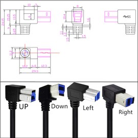 XROLAND USB3.0 Cable Flexible USB3.0 Cable A Male to B Male 90 Degree Right Angle USB3.0 Printer Cable for Scanner, Printer USB Data Cable, Style: B