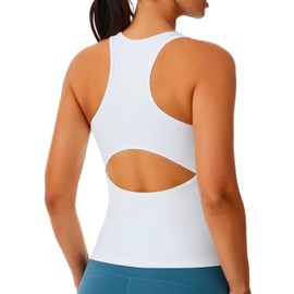 Womens Workout Tops Open Back Racerback Tank Tops Sleeveless Yoga Athletic Running Shirts Gym Clothes White