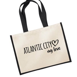 Huuraa Atlantic City My Love Shopper Jute Bag Black 21 Litres for All Atlantic City USA Fans Gift Idea for Friends and Family, black