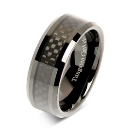 8mm Tungsten Carbide Ring Carbon Fiber Inlay Black Plated Wedding Band Size 6-16 (tungsten, 13)