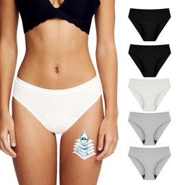 BATTEWA Oeko-TEX Certified Leak Proof Underwear for Women Bikini Breathable Incontinence Underwear Odor Control Protective Briefs (Multicolor, L, 5 Pack)