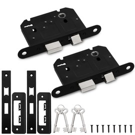 Bwintech 2 PCS 3 Lever Matt Black Mortice Sashlock 65mm (2.5 Inch), Door Lock with Key for Internal Doors, Reversible Catch
