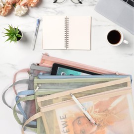 Colored Mesh Zipper Pouch Bags, 10pcs A4 Double-Layer Toy Storage Organization, Nylon Puzzle Building Block Sets Breathable See Through Zipper Pouch, File Bag with Handle Pocket for School Office Game