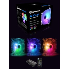 Apexgaming PC Fans AC-120SR, ARGB Fans 3-Pack with Wireless Remote Controller, Silent Fan for Computer Case Cooling, Gaming Cases (Compatible with ASUS Aura Sync & ASRock/GBT/MSI MB)- Crystal Eye