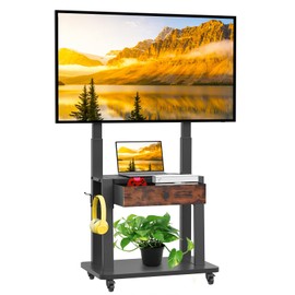 Rolling TV Stand with Fabric Drawer for 32-75 Inch Flat/Curved Screen Adjustable Height LCD/LED/OLED with Storage Mobile TV Cart on Wheels up to 220lbs for Home Office Outdoor Max VESA 600x400mm Black