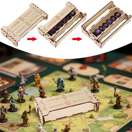 LKKCHER DESIGN D&D 7Pcs Polyhedral Dice with Box, Fantasy Pterosaur Dice Storage Box, Wooden Board Game Container, Role Playing Games Accessories, Tabletop Gaming Case, Presents for DND Gamer