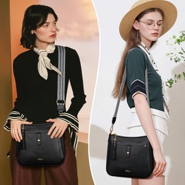 HILAEX Women's Cross Body Bags, PU Leather Crossbody Handbags Shoulder Bags for Women with Adjustable and Removable Strap Black